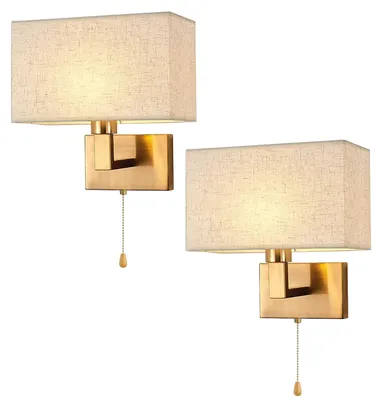 Produktbild von Set aus 2 Vintage Wandleuchten mit Stoffschirm