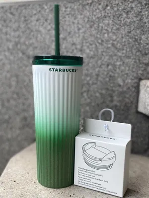 Image de Starbucks Tumbler Tasse thermique Cold Go Acier inoxydable Dual vert et blanc 16oz