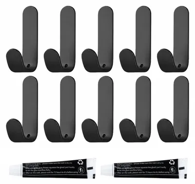 10 selbstklebende Wandhaken, schwarz, ohne Bohren, für Bad & Küche