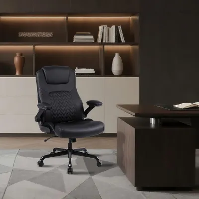 Immagine prodotto di Sedia da ufficio robusta ed ergonomica, con supporto lombare e braccioli pieghevoli