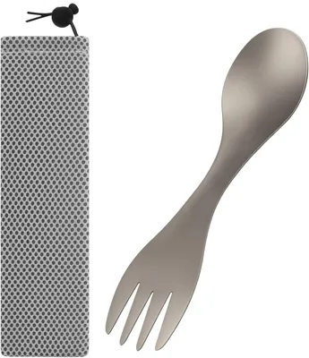 Immagine prodotto di Set di posate da viaggio, 16,8 x 3,8 cm, 2-in-1, in titanio, con supporto, per campeggio