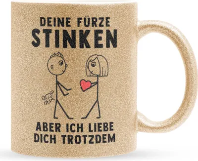 Produktbild von 22Feels Glitzertasse Gold Männer Jahrestag Geschenk Hochzeitstag Ehemann Freund Deine Fürze Stinken Kaffetasse Erster Hochzeitstag Valentinstag für Ihn Geburtstag Weihnachten Haferl Geschenkidee Bürotasse