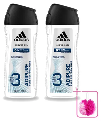 Obrázok produktu pre 2 x Adidas Adipure – gél na sprchu a šampón 2 v 1 – 250 ml – výhodná sada – 2 kusy