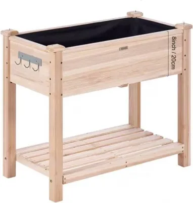 Obrázok produktu pre Drevený kvetináč – kvetináč – zvýšený – optimálna drenáž – 100 kg – 86 x 46 x 76 – s náradím na sadenie – s štítkami na rastliny