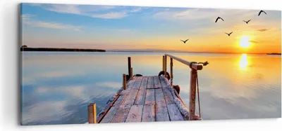 Produktbild von Bild auf Leinwand - Leinwandbild - See Natur Brücke Vögel - 120x50cm - Wand Bild - Wanddeko - Leinwanddruck - Bilder - Kunstdruck - Wanddekoration - Leinwand bilder - Wandkunst - AB120x50-2402