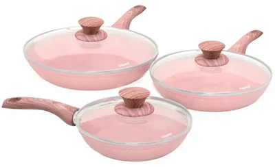Image de Lot de 3 casseroles avec couvercle Bisetti Stonerose Granit rose 20, 24 et 28 cm