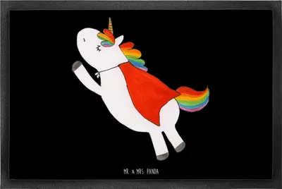 Produktbild von Mr. & Mrs. Panda fußmatte Einhorn Geburtstag 60 x 90 cm - Schwarz - Geschenk, Gummimatte, Superheld, Schmutzfangmatte, Freundin, Bodenvorleger, Fußabtreter, Unicorn