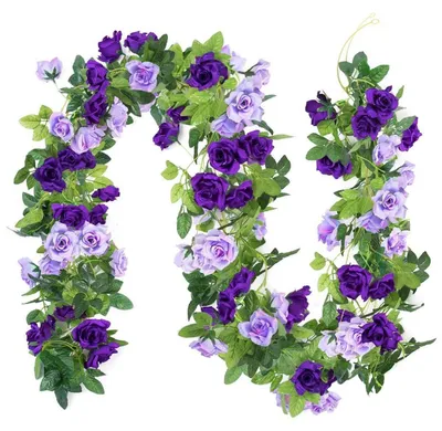Immagine prodotto di Ghirlande di fiori artificiali, colore lilla, set da 3 pezzi, materiale: seta, lunghezza 2,4 metri, 13 rose per ghirlanda