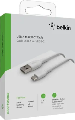 Produktbild von Belkin BoostCharge, 1 m, USB A, USB C, Weiß