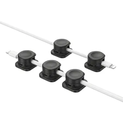Obrázek produktu pro 12 otočných kabelových sponek pro standardní USB a AUX kabely, magnetická samolepicí sada držáků kabelů na stůl – CABLIP černá