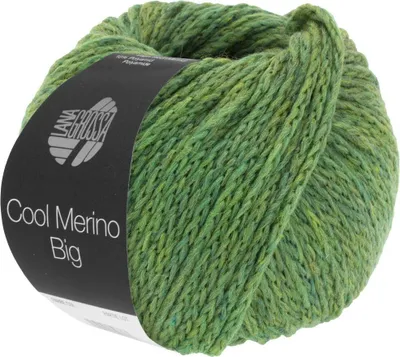 A ball of green yarn with a black label.