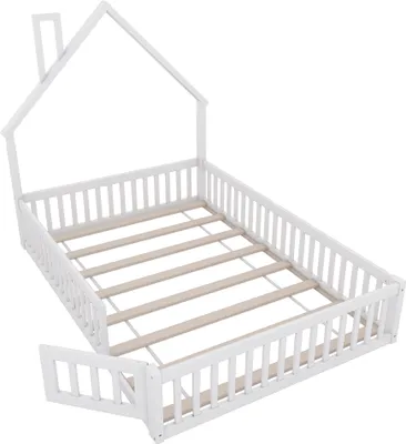 Produktbild von STILVORA Kinderbett 140×200 cm Doppelbett Jugendbett aus Massivholz mit Rausfallschutz und Lattenrost Weiß(ohne Matratze)