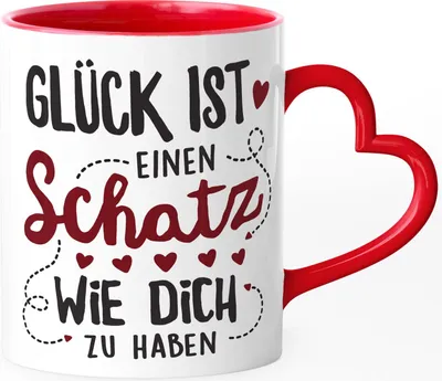 Produktbild von Kaffee-Tasse Herzhenkel Glück ist einen Schatz wie dich zu haben Geschenk Liebe Liebeserklärung SpecialMe® rot Herz-Tasse