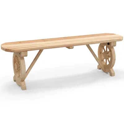 Produktbild von COSTWAY Gartenbank ohne Lehne im Wagenrad-Design, wetterfeste Sitzbank, Holzbank für 2-3 Sitzer 325kg belastbar, Terrassenbank Holz, Parkbank 113 cm