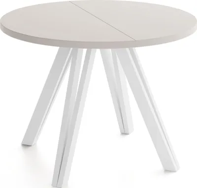 Produktbild von Runder Esstisch Ausziehbar 100–180 cm mit Weißen Holzbeinen aus Buchenholz – Moderner Ausziehtisch für Esszimmer, Küche und Wohnzimmer – Tisch für 4–8 Personen – Kaschmir