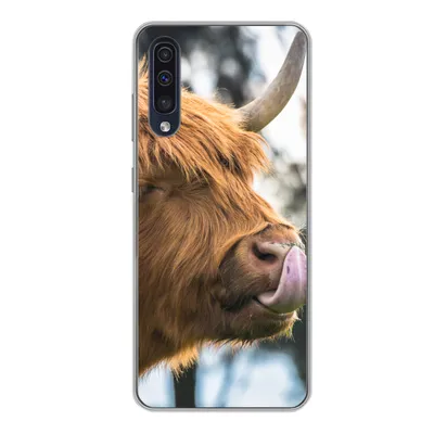 Produktbild von MuchoWow® Handyhülle Schutzhülle Hülle für Samsung Galaxy A50 Schottischer Highlander - Nase - Baum Silikon Softcase Handy Hülle - Mobiltelefonhülle