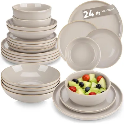 Productafbeelding van Serviesset 24-delig, servies voor tafelgebruik, steengoed. Serviesset 24-delig, zachtbeige kleur