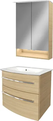 Produktbild von Fackelmann B.STYLE Badmöbel Set 3-teilig, 63 cm, Braun + LED-Spiegelschrank