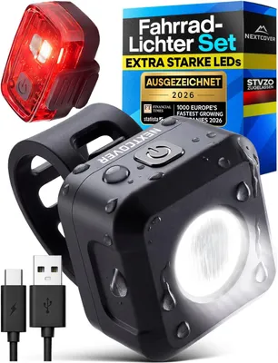 Produktbild von Fahrradlicht Set mit [VisionOne] I LED Set USB-C aufladbar & wasserdicht I StVZO zugelassen I Fahrrad Licht vorne I Fahrradlampe & Fahrrad Rücklicht