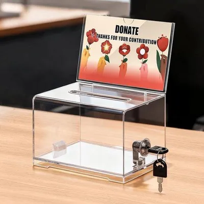 Produktbild von Famanu Spendenbox mit Schloss für Stimmzettel und Vorschläge - Transparent