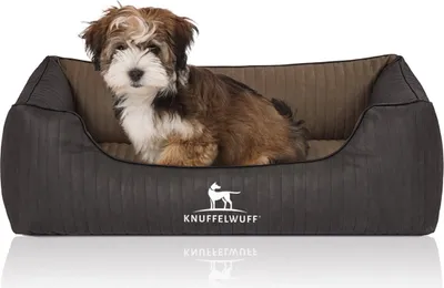 Produktbild von Knuffelwuff Orthopädisches Hundebett Outback aus laser-gestepptem Kunstleder M-L 85 x 63cm Schwarz/Taupe