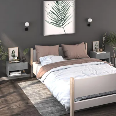 Image de vidaXL Tables de chevet murales 2 pcs. Gris béton Bois composite