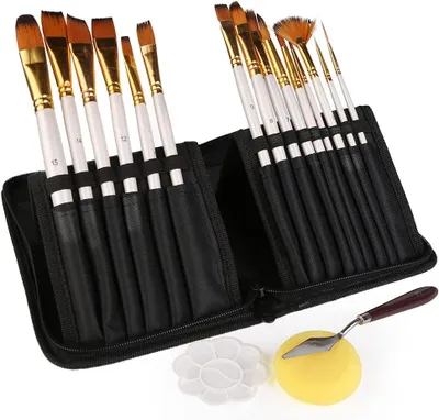 Produktbild von 18 Stück Pinselset Malen,Künstler Pinsel Set,Acrylfarben mal Pinselset 15 Bürste,Mischpalette,Schwamm, Spachtel,für Acryl, Öl, Aquarell, kreative Körperfarbe und Gouache Malerei