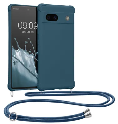Produktbild von kwmobile Necklace Case kompatibel mit Google Pixel 7a Hülle - Cover mit Kordel zum Umhängen - Silikon Schutzhülle Dunkelblau