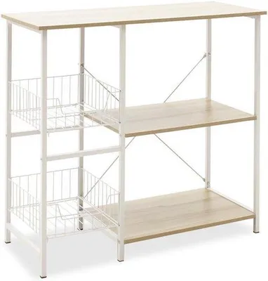 Productafbeelding van Keukenrek met magnetronrek en opbergruimte, 80 x 34 x 75 cm, wit en houtkleuren