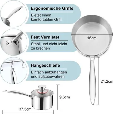 Immagine prodotto di Padella in acciaio inossidabile a triplo strato da 16 cm con coperchio