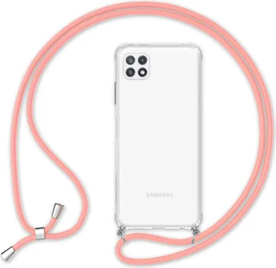 Produktbild von NALIA Handyhülle mit Kette für Samsung Galaxy A22 5G, Transparente Schutzhülle & Handy-Schnur, Robust Pink
