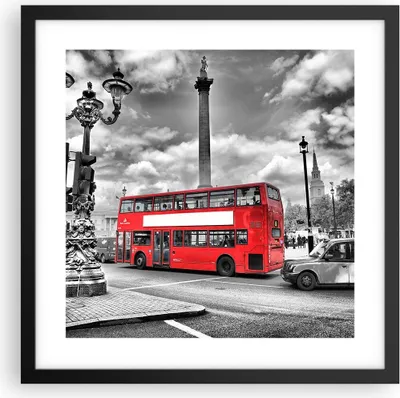 Produktbild von Gerahmtes Poster - Schwarzer Rahmen - Trafalgar Platz Taxi London - 40x40 cm - Wand Bild - Wanddeko - Wandbilder - Wandposter - Bilderrahmen - Bilder - Kunstdruck - Wandbild - P2BAC40x40-0488