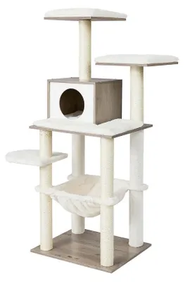 Zdjęcie produktu dla Kratzbaum z platformami – kolor naturalny (greige) – sizal – wymiary: 55 x 45 x 138 cm