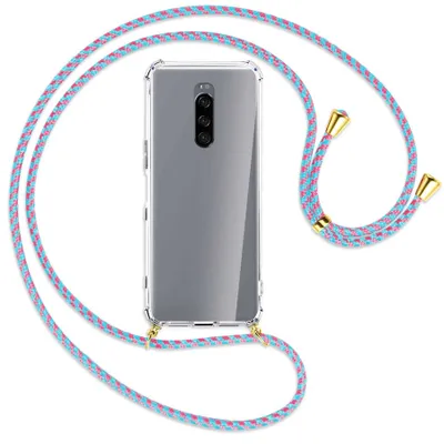 Produktbild von Handykette Backcover-Schutzhülle mit Band (Metall goldfarben) für Sony Xperia 1 - pink/mint
