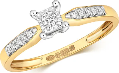 Produktbild von Funkelndes Feuer 9 Karat (375) Gold Solitär Verlobung Damen - Diamant Ring Brillant-Schliff 0.16 Karat H - I1 I2, 51 (16.2); TRS319499KYRSL