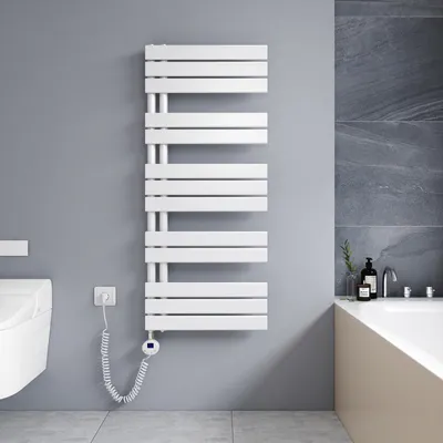 Produktbild von Heilmetz Handtuchtrockner Elektrisch Weiß Badheizkörper 1176 x 500mm Heizkörper Asymmetrie Design Handtuchwärmer - Montage links