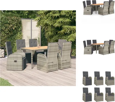 Produktbild von vidaXL 7-tlg. Garten-Essgruppe mit Kissen Grau Poly Rattan -  Gartenstühle