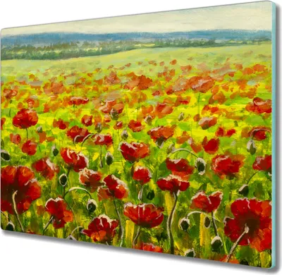 Produktbild von Coloray Hackbrett Kochplattenabdeckung Herdabdeckplatte 60x52 cm Schneidebrett Küchenbrett - Malerei Blumen Wiese Mohnblumen