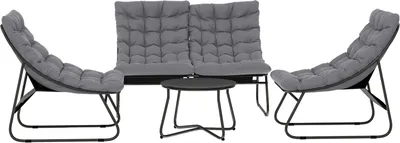 Produktbild von Stahl Gartenmöbel Set 4 Personen wetterfest Balkonmöbel-Set mit 2er Sofa, Sessel Beistelltisch Sitzkissen Outdoor Sitzgruppe Terrassenmöbel Gartengarnitur für Garten Terrasse Balkon Grau Aosom