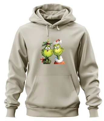 Produktbild von Grinch Weihnachten lustig Paar Kranz Holly Santa Hut Hoodie Kapuzenpullover, Natur, L