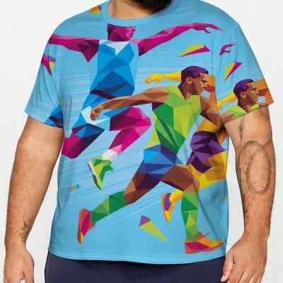 Produktbild von Herren T-Shirt Übergröße, atmungsaktives Sport Kurzarmshirt aus Polyester mit Print, schnelltrocknendes Freizeit Shirt 4XL