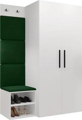Produktbild von MIRJAN24 Garderoben-Set Medi IV, Schuhschrank, Kleiderhakenbrett, 4x Paneel 42x42, 2 Kleiderhaken (Farbe: Weiß, Manila 35)