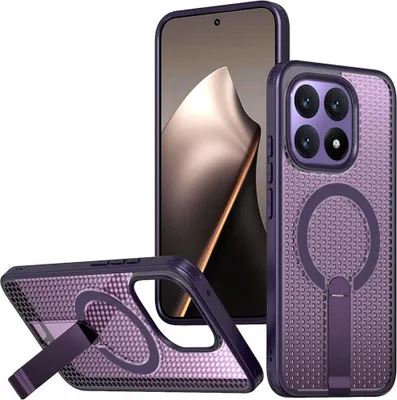 Image de Coque rafraîchissante pour Xiaomi 15T 5G, design hybride en acrylique avec MagSafe et support, violet