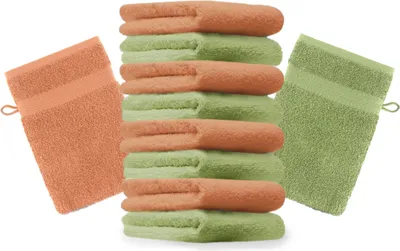 Produktbild von Betz 10 Stück Waschhandschuhe 16x21 cm PREMIUM 100% Baumwolle Farbe: orange und apfelgrün