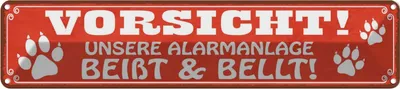 Produktbild von vianmo Blechschild 10x46 cm Vorsicht Alarmsanlage beißt Warnschild Hinweisschild Sicherheit