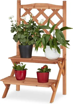 Image de Support à plantes à deux niveaux pour pots de fleurs, en bois de pin