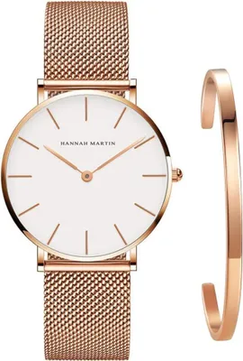 Produktbild von Kubagom Damen Uhren Analog Quarz Edelstahl Wasserdicht, Ultradünne Mesh Armband, Set mit Armreif, Elegante und Stilvolle Uhr für Frauen