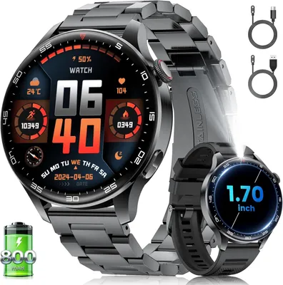 Produktbild von Smartwatch für Herren mit Bluetooth-Anruffunktion LED-Taschenlampe, 800-mAh-Akku, IP68 wasserdicht, über 100 Sportmodi, Herzfrequenzmessung