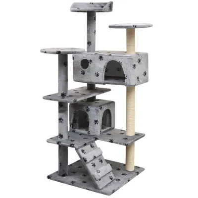 Produktbild von Katzen-Kratzbaum 125 cm Pfoten-Aufdruck Grau