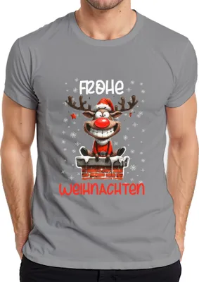 Produktbild von Frohe Weihnachten lustiger Elch Reh Rentier - Weihnachten Xmas Christmas Herren T-Shirt, Grau, S